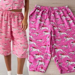 Out From Under Dalmatian Dog Goodnight Kiss Side-Tie Satin Long Pajama Short (S)